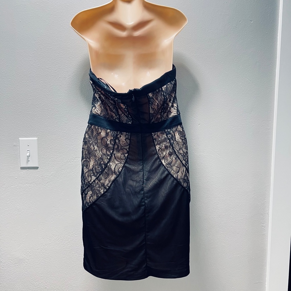 NWT Bebe Sz L Black Nude Lace Strapless Dress - Picture 7 of 7